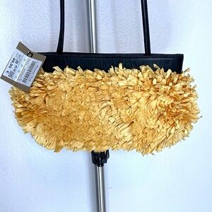 NWT MASSIMO DUTTI RAFFIA CLUTCH BAG WITH LEATHER LONG STRAP HANDBAG